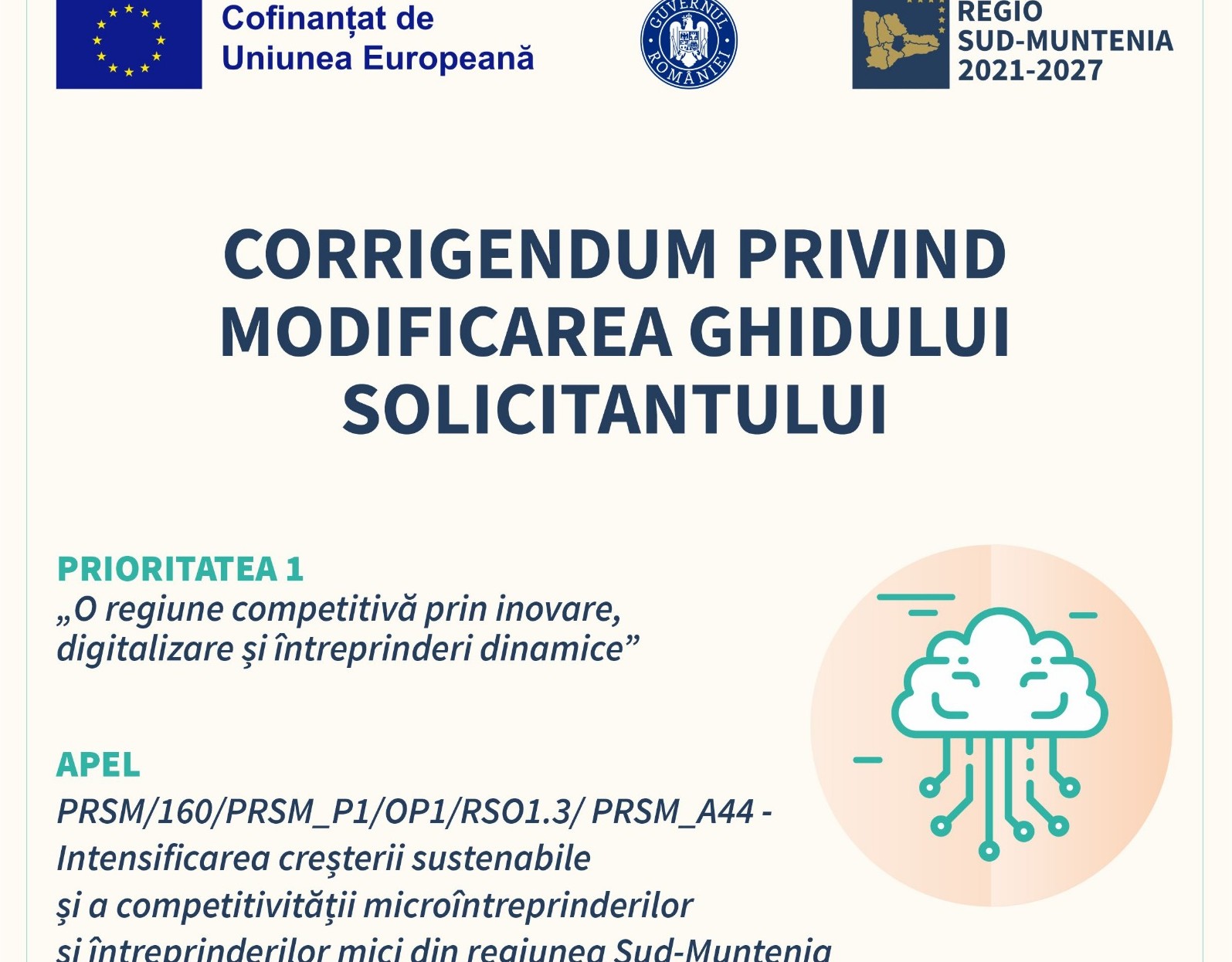 Corrigendum pentru ghidul destinat microîntreprinderilor și întreprinderi mici din regiunea Sud-Muntenia
